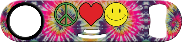 Peace Love Happy Strainer Bottle Opener Front
